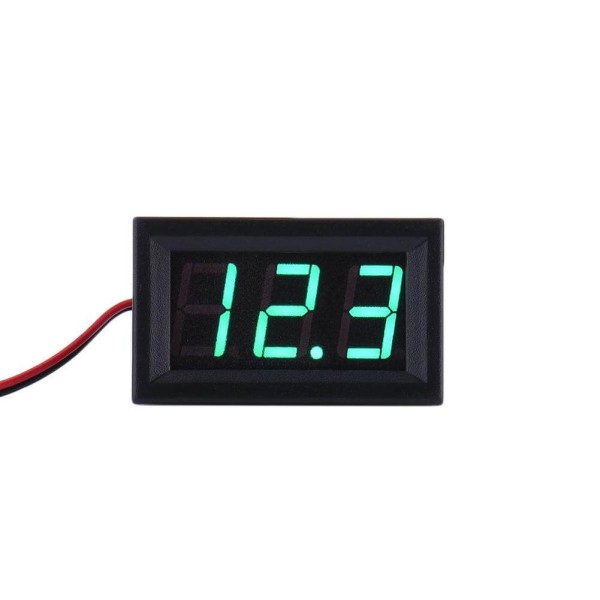 Digital Voltmeter with green LEDs, 4.5 - 30 V, black color case, 3-digit and 2-wire